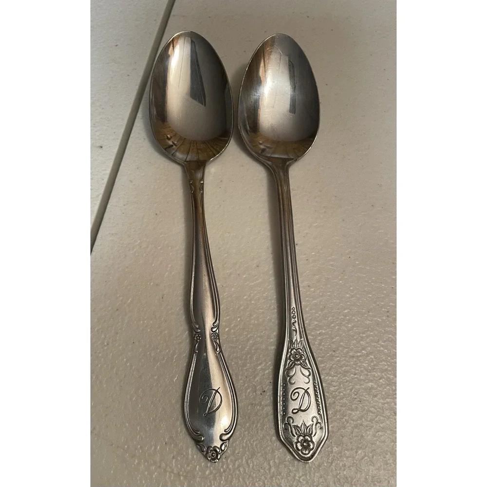 Vintage‎ Custom Craft Stainless Flatware Engraved D 2 Spoons Korea